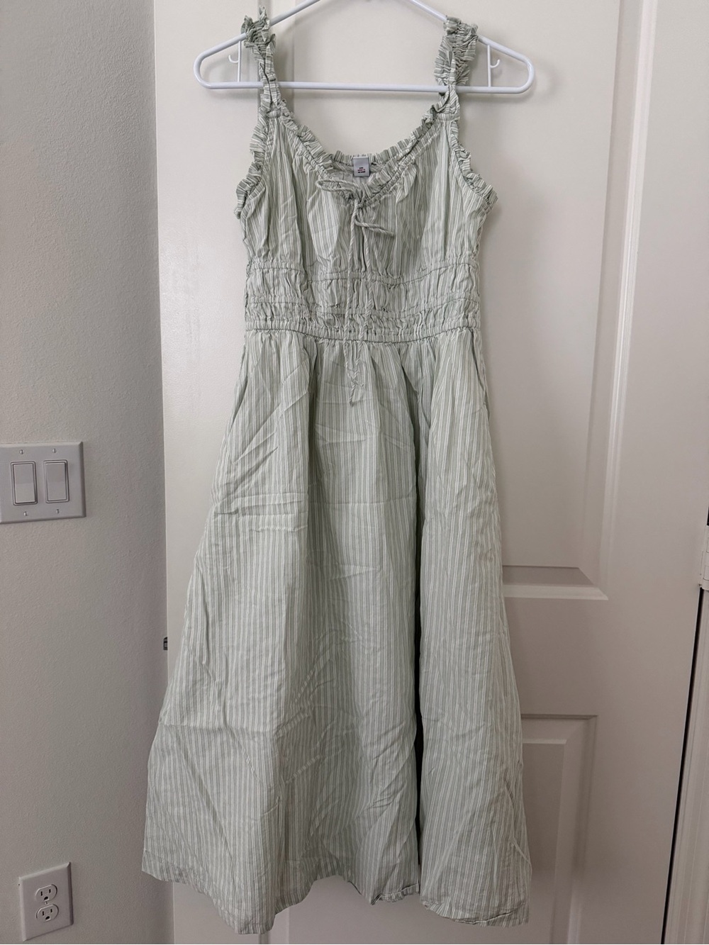 Women’s Light Green Striped Sundress with Ruffle Straps